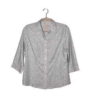 CHICO'S $58 Blue 3/4 Sleeve Wrinkle Resistant Button Down Shirt Chico's 0 / US S